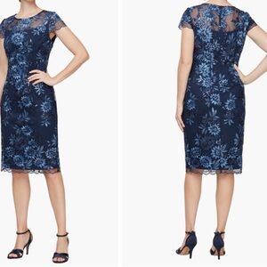 Alex Evenings Women’s Short Knee Length Floral Embroidered Cocktail Sheath Dress